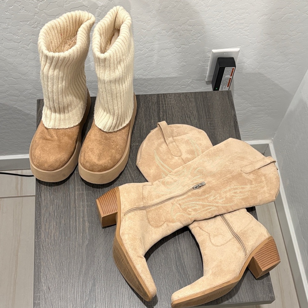 2 pairs of  beige Boots No Boundary both size 8